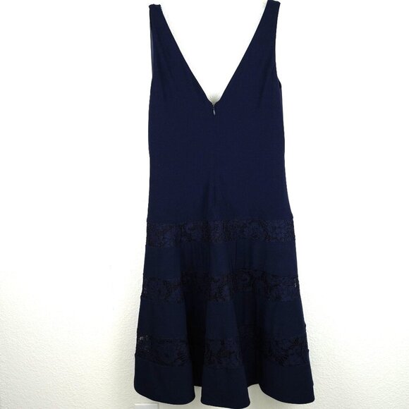 Lauren Ralph‎ Lauren Navy Blue Lace Trimmed Midi Dress Size 10 - Picture 5 of 10